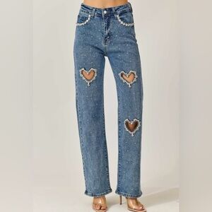 Denim Jean with Hearts and rhinestones